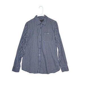 Banana Republic Shirt Medium Plaid Gray Black Blue Lightweight‎ Flannel Men's